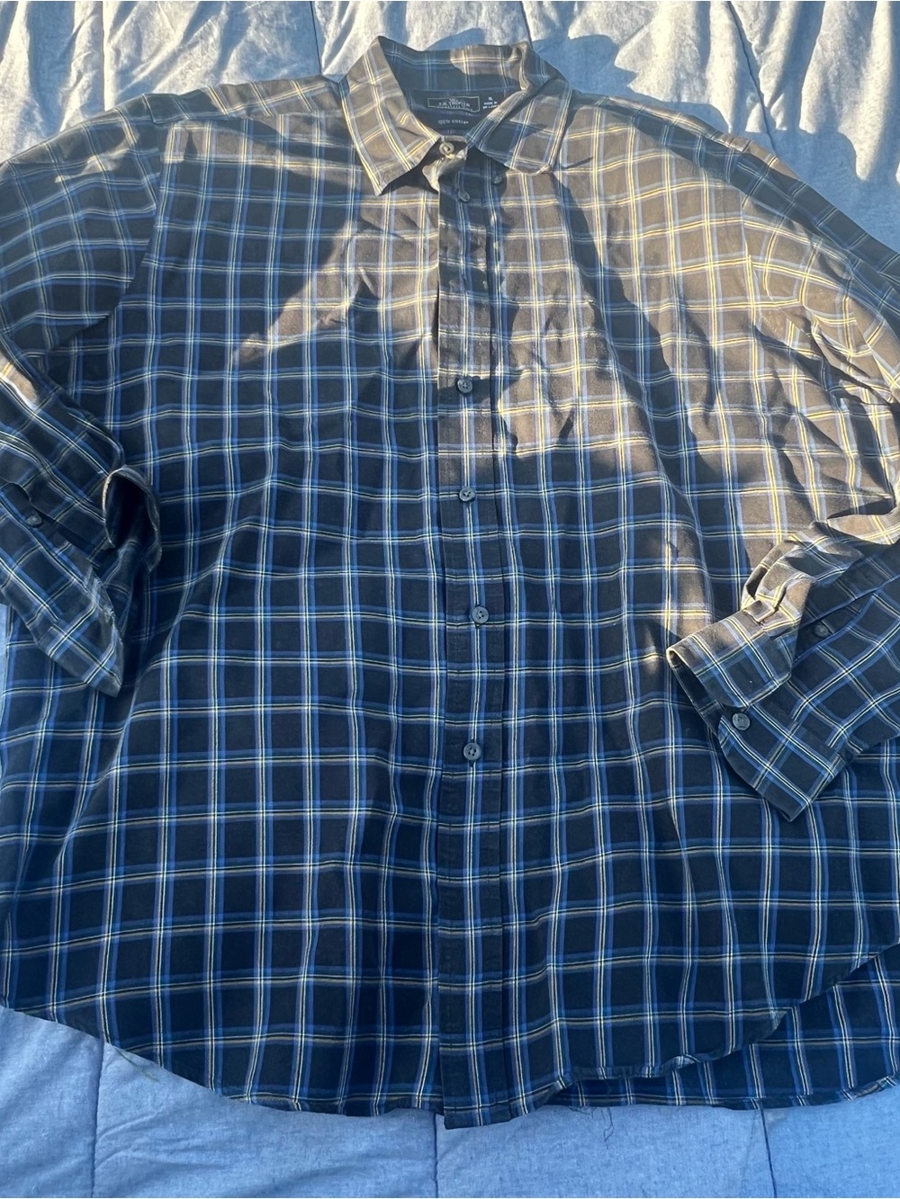 F. R. Tripler Blue/Yellow Window Pane Plaid Classic Cotton Button Down Shirt XXL